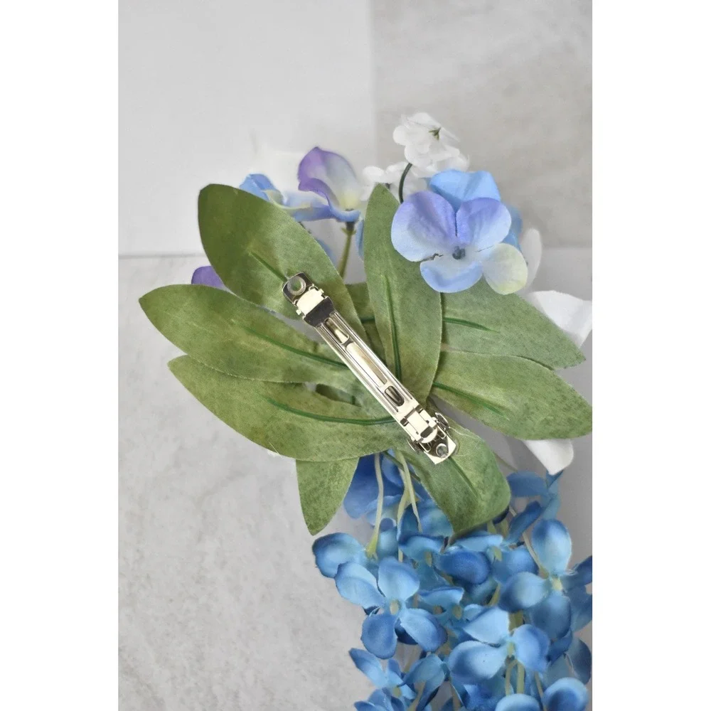 Handmade Floral Hair Clip Women OS Blue White Calla Lily Hydrangea Barrette